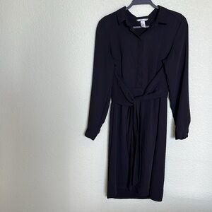 H&M Black Collared Button Up Midi Dress Size 8